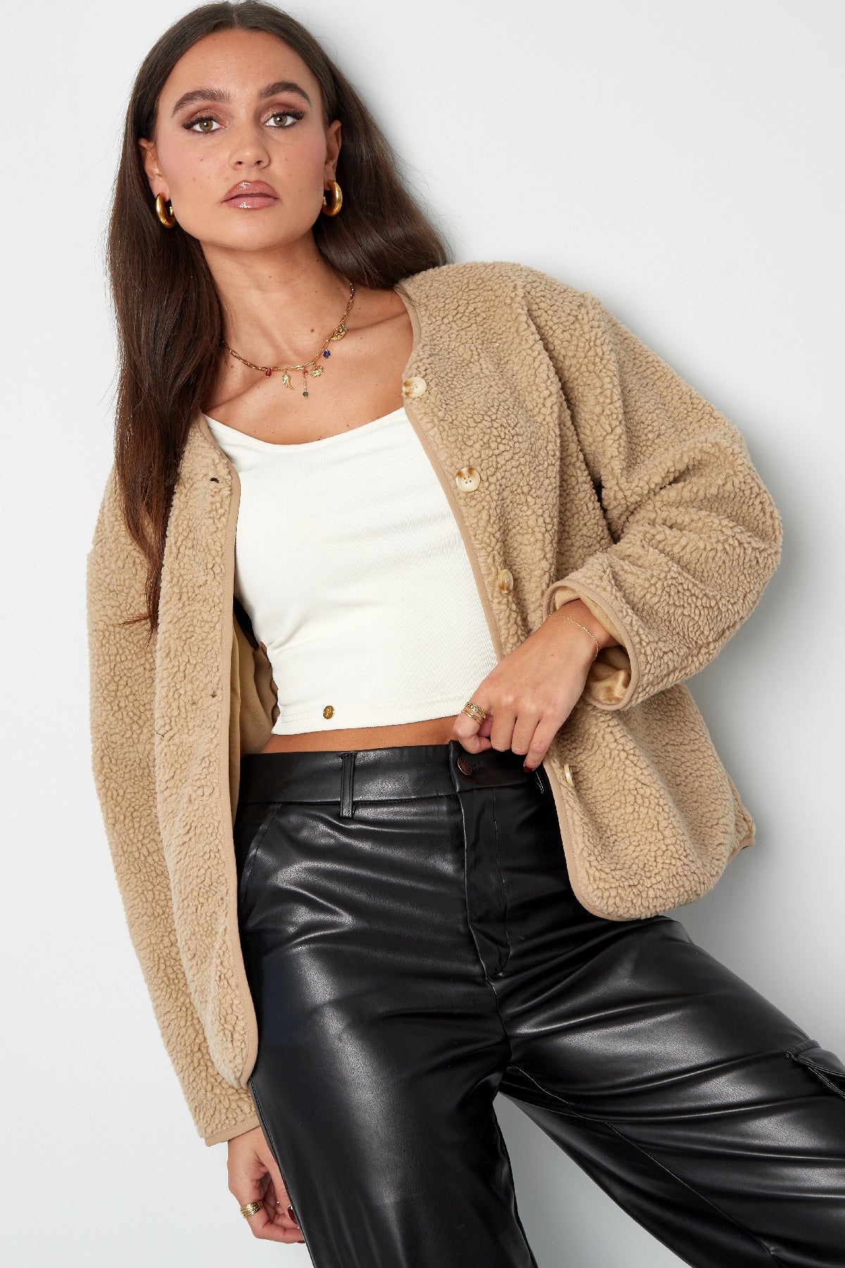 Woven Polyester Fiber Women's Cardigan Casual Solid Color Fall/Winter