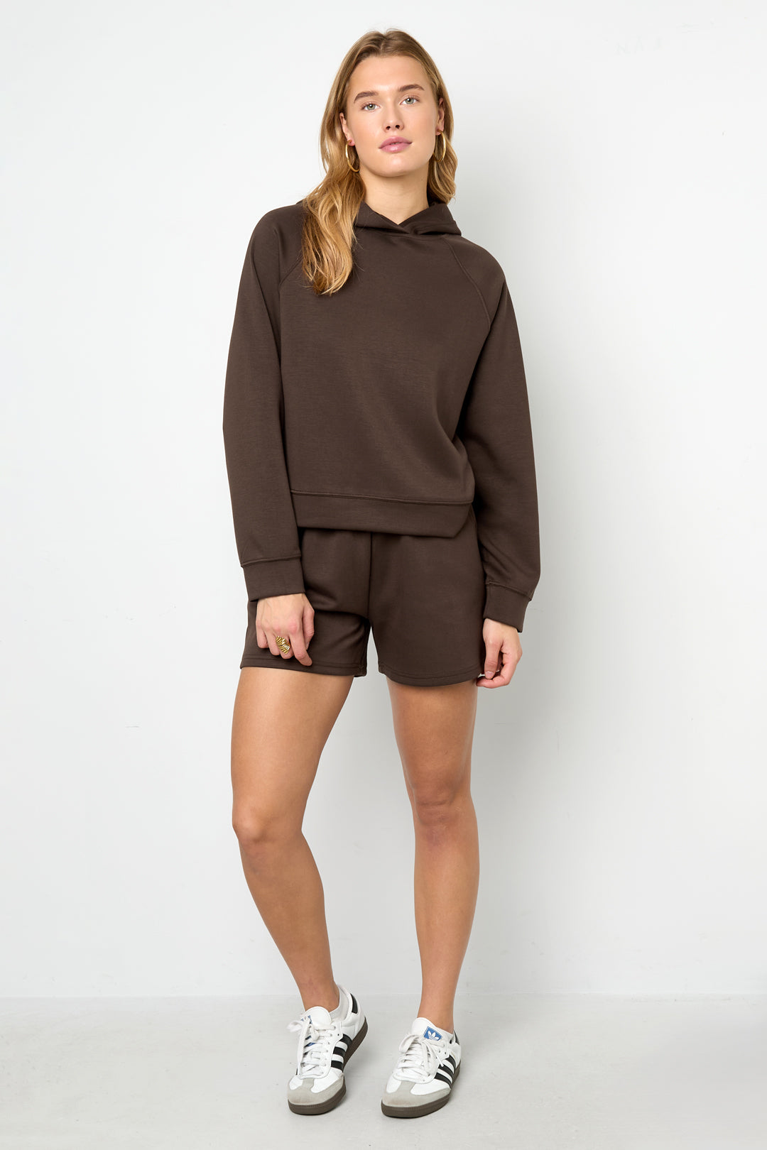 Knitted Polyester Fiber Women's Hoodie Sporty Solid Color