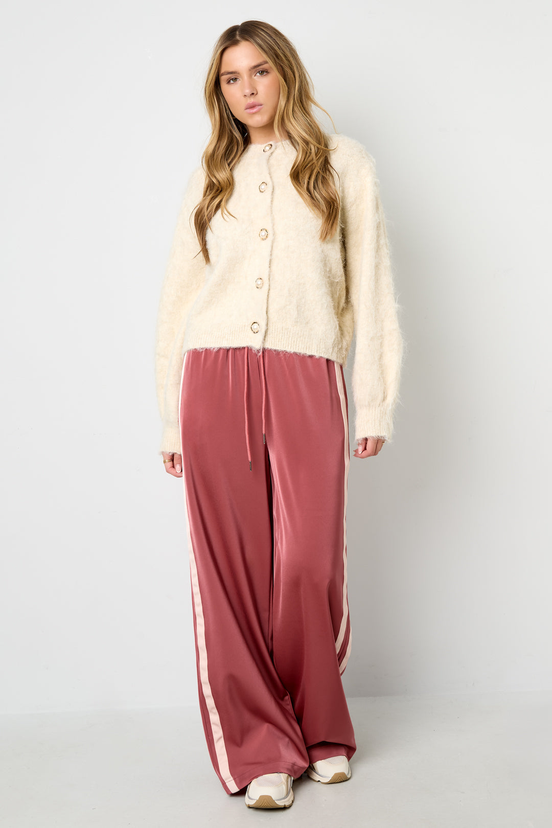 Woven Polyester Fiber Women's Straight Leg Pants Sporty Stripes