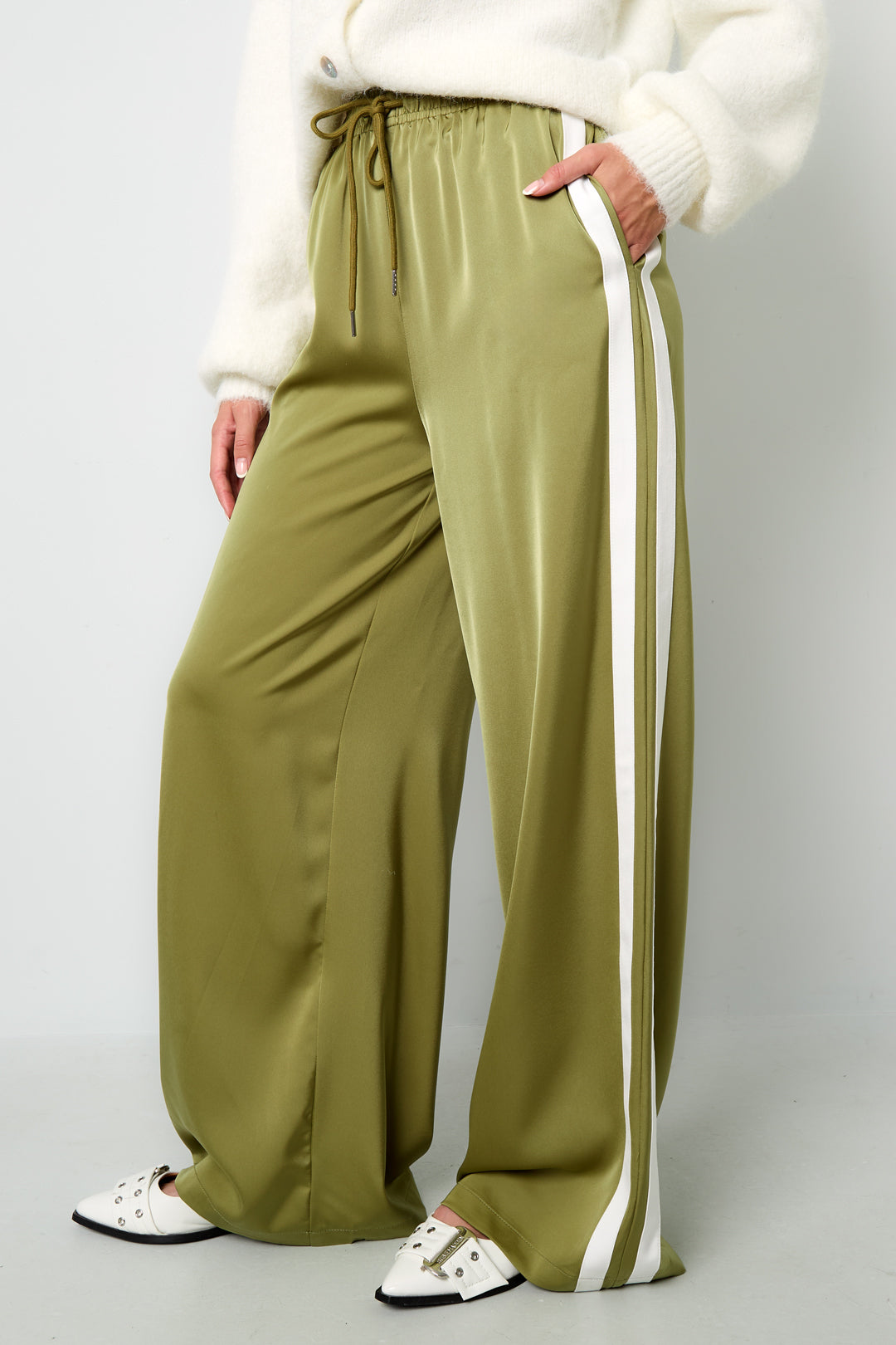 Woven Polyester Fiber Women's Straight Leg Pants Sporty Stripes