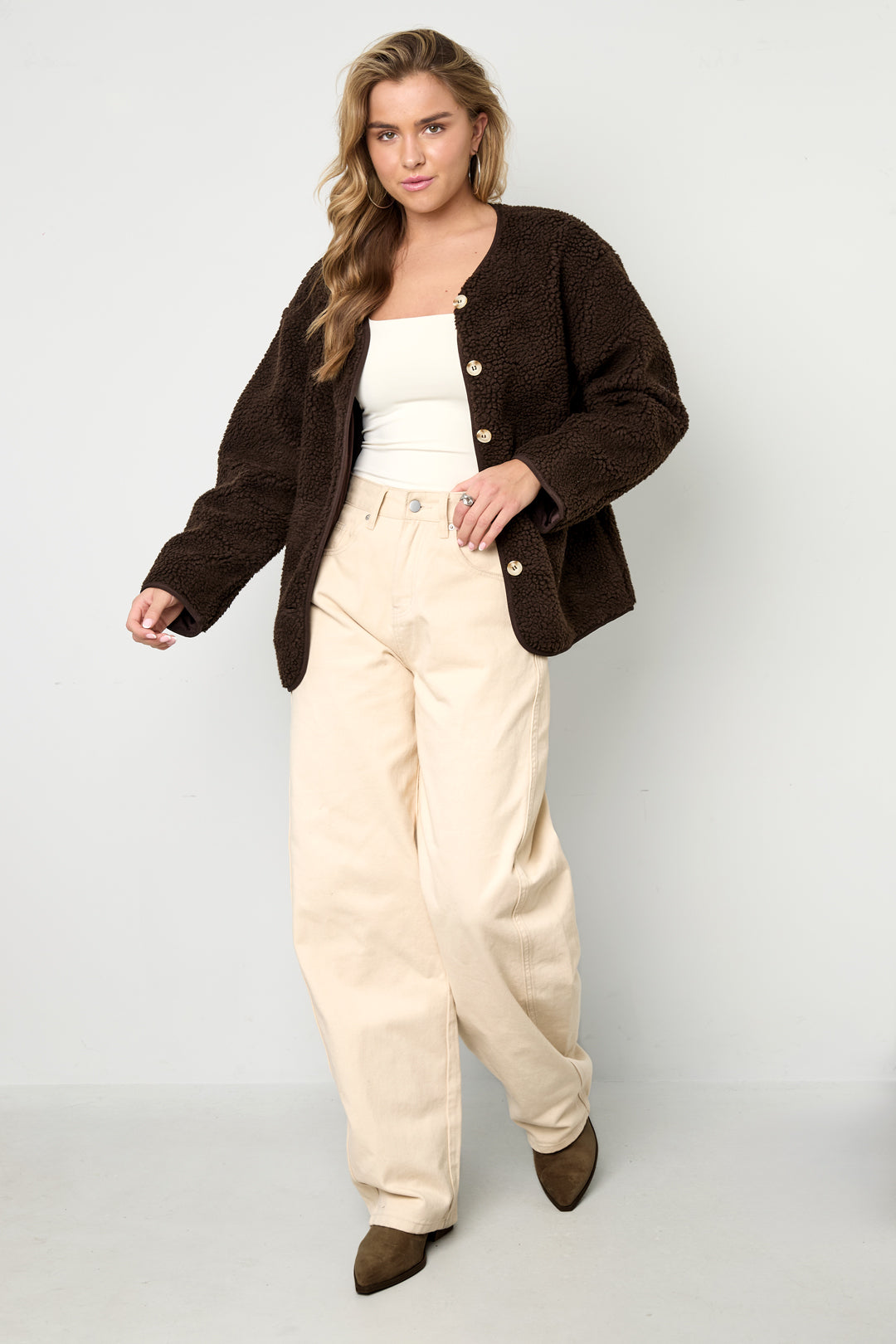 Woven Polyester Fiber Women's Cardigan Casual Solid Color Fall/Winter