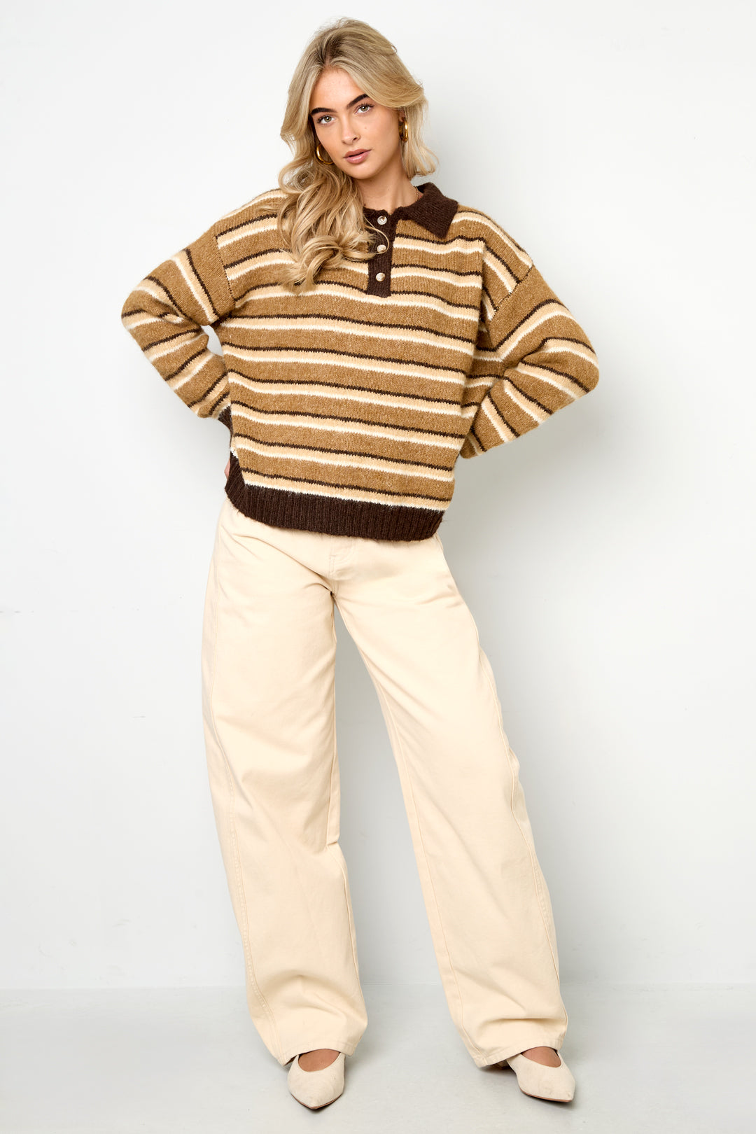 Knitted Polyester Fiber Women's Knit Sweater Casual Stripes