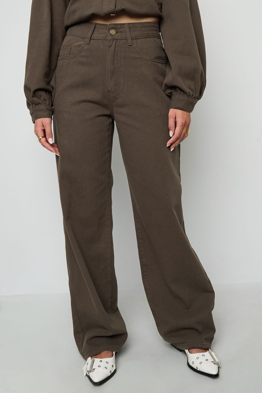 Woven Cotton Women's Straight Leg Pants Casual Solid Color