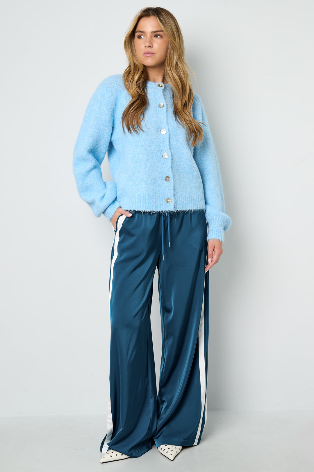 Woven Polyester Fiber Women's Straight Leg Pants Sporty Stripes