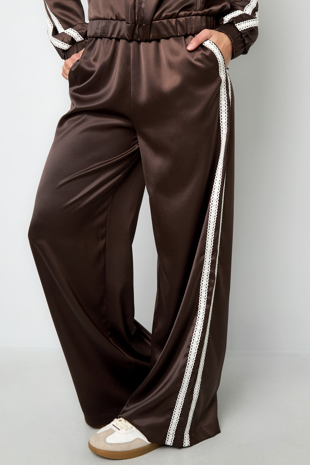 Woven Polyester Fiber Women's Straight Leg Pants Sporty Color Clash