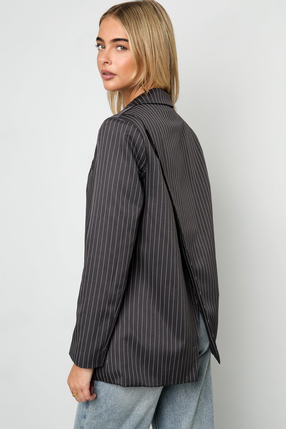Woven Polyester Fiber Women's Suit Set Elegant Stripes Fall/Winter