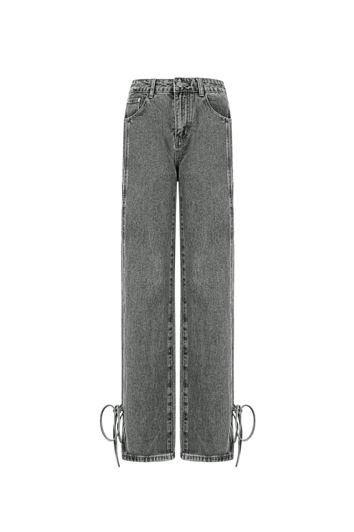 Cotton Woven Women's Straight Leg Denim Pants Casual Knot Detail