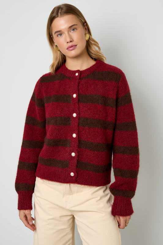 Knitted Polyester Fiber Women's Cardigan Casual Stripes