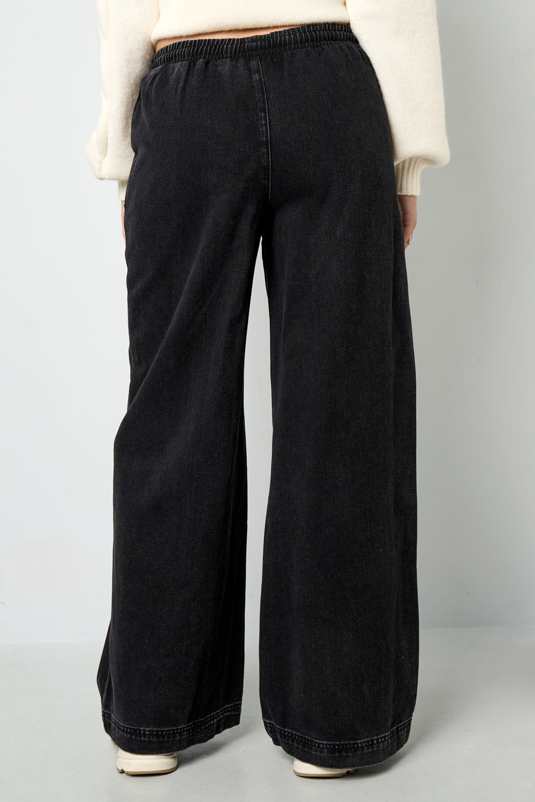 Woven Cotton Women's Wide Leg Denim Pants Sporty Solid Color