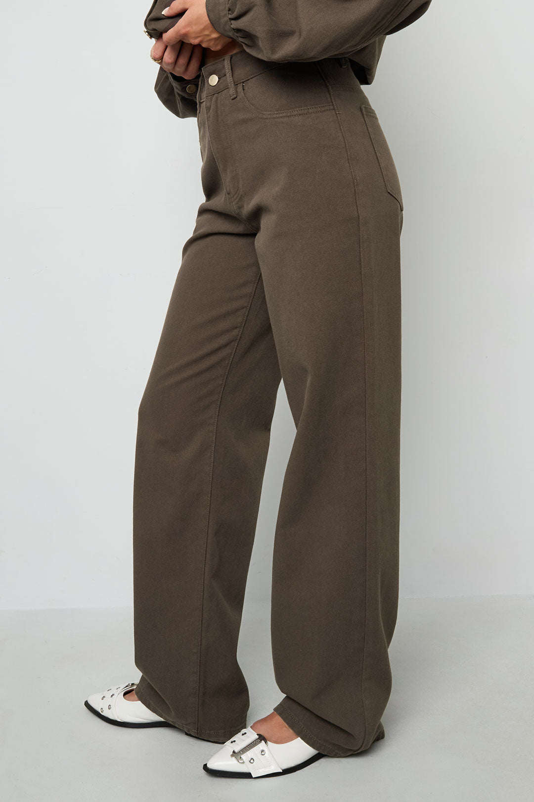 Woven Cotton Women's Straight Leg Pants Casual Solid Color