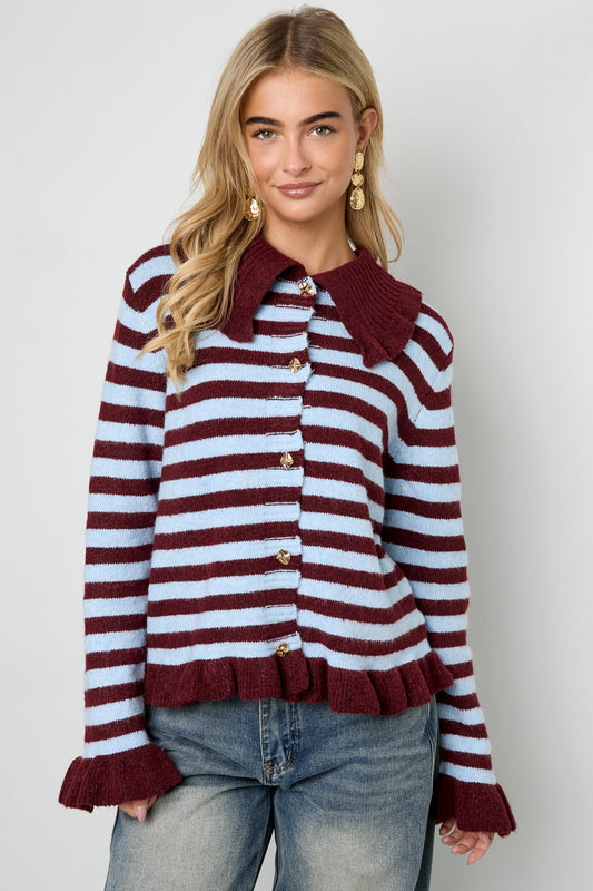 Knitted Polyester Fiber Women's Cardigan Casual Stripes