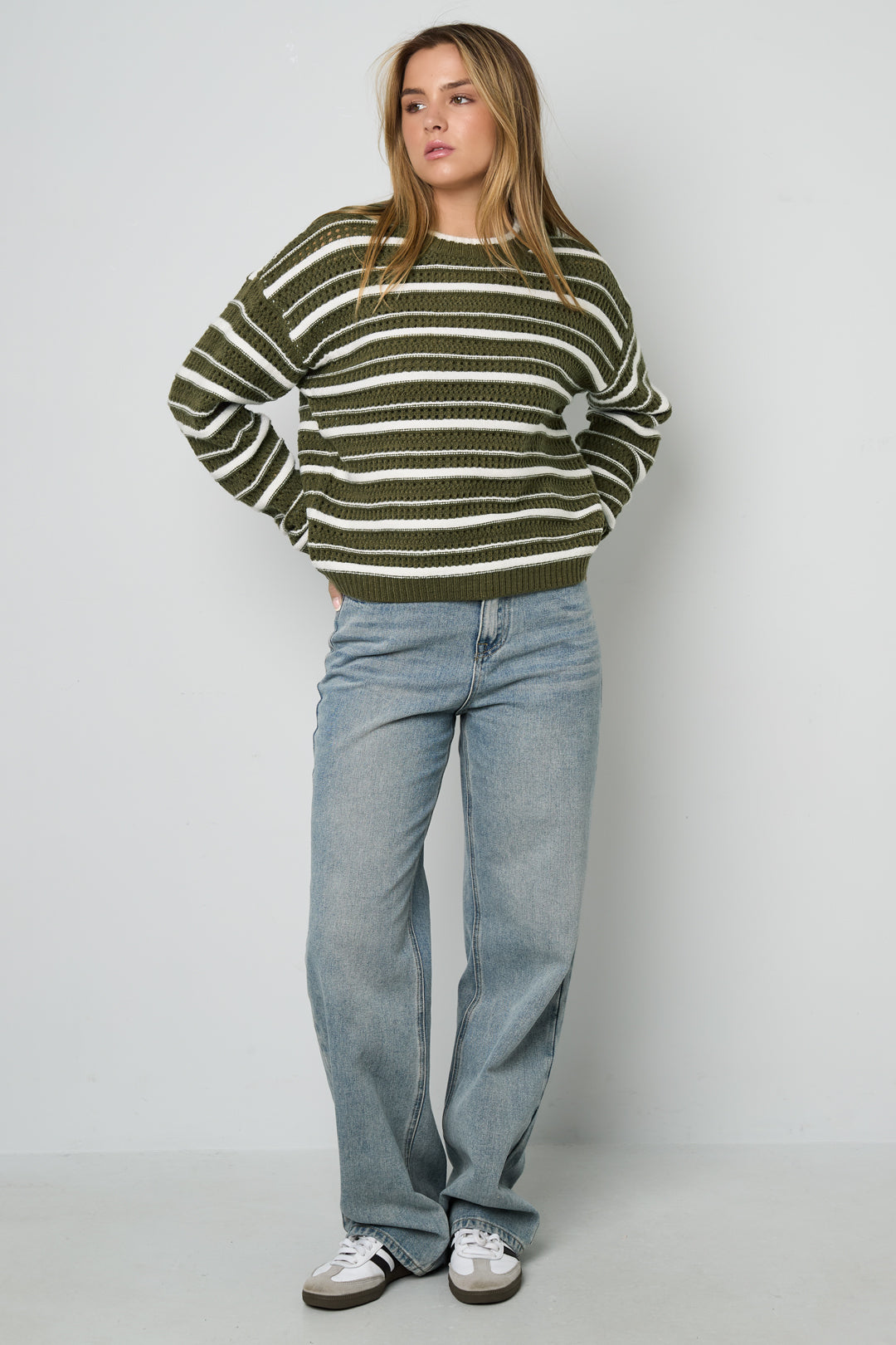 Knitted Polyester Fiber Women's Knit Sweaters Casual Stripes