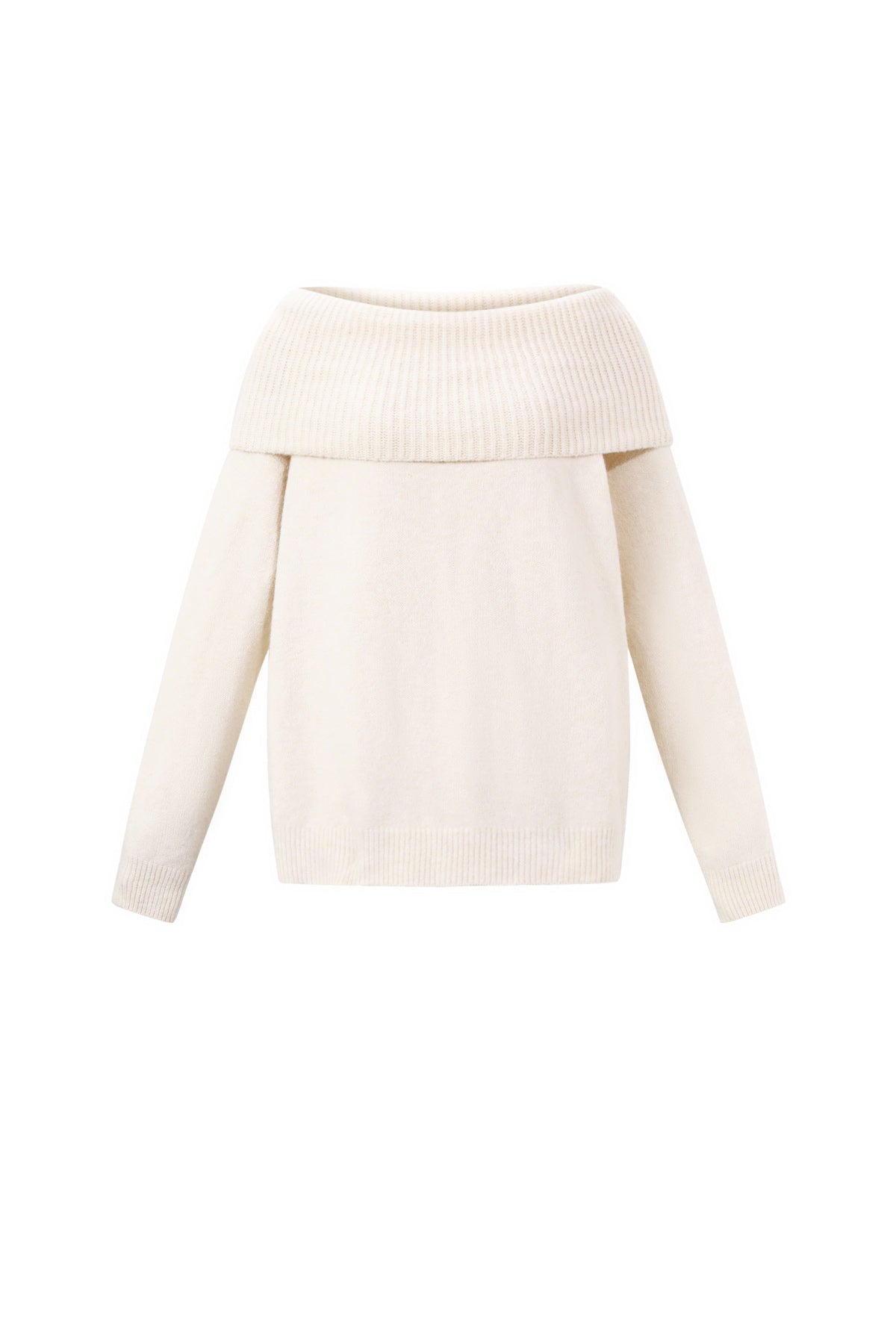 Knitted Polyester Fiber Women's Off-Shoulder Sweater Elegant Solid Color