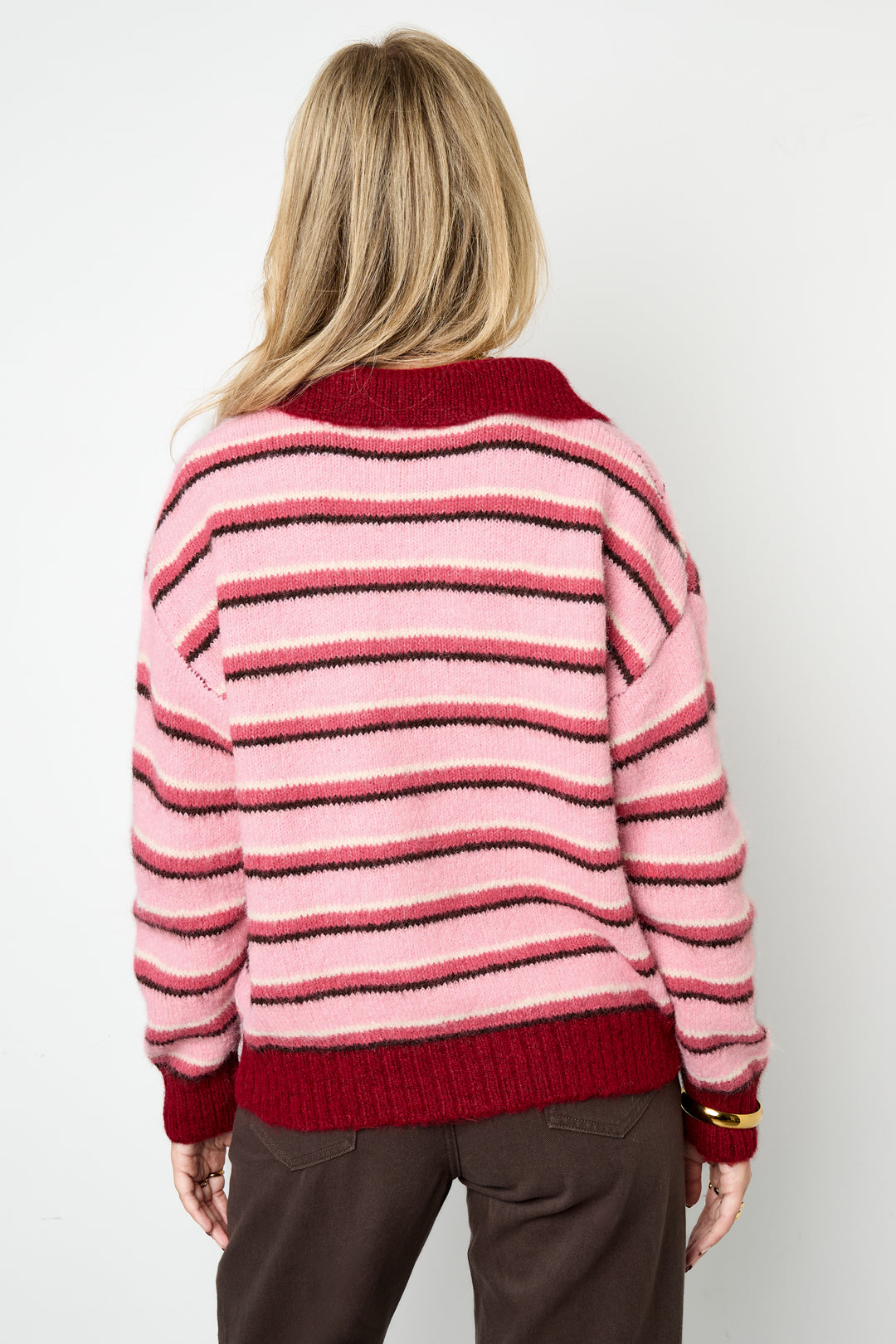 Knitted Polyester Fiber Women's Knit Sweater Casual Stripes