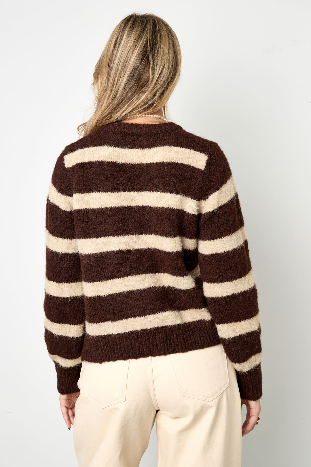 Knitted Polyester Fiber Women's Cardigan Casual Stripes