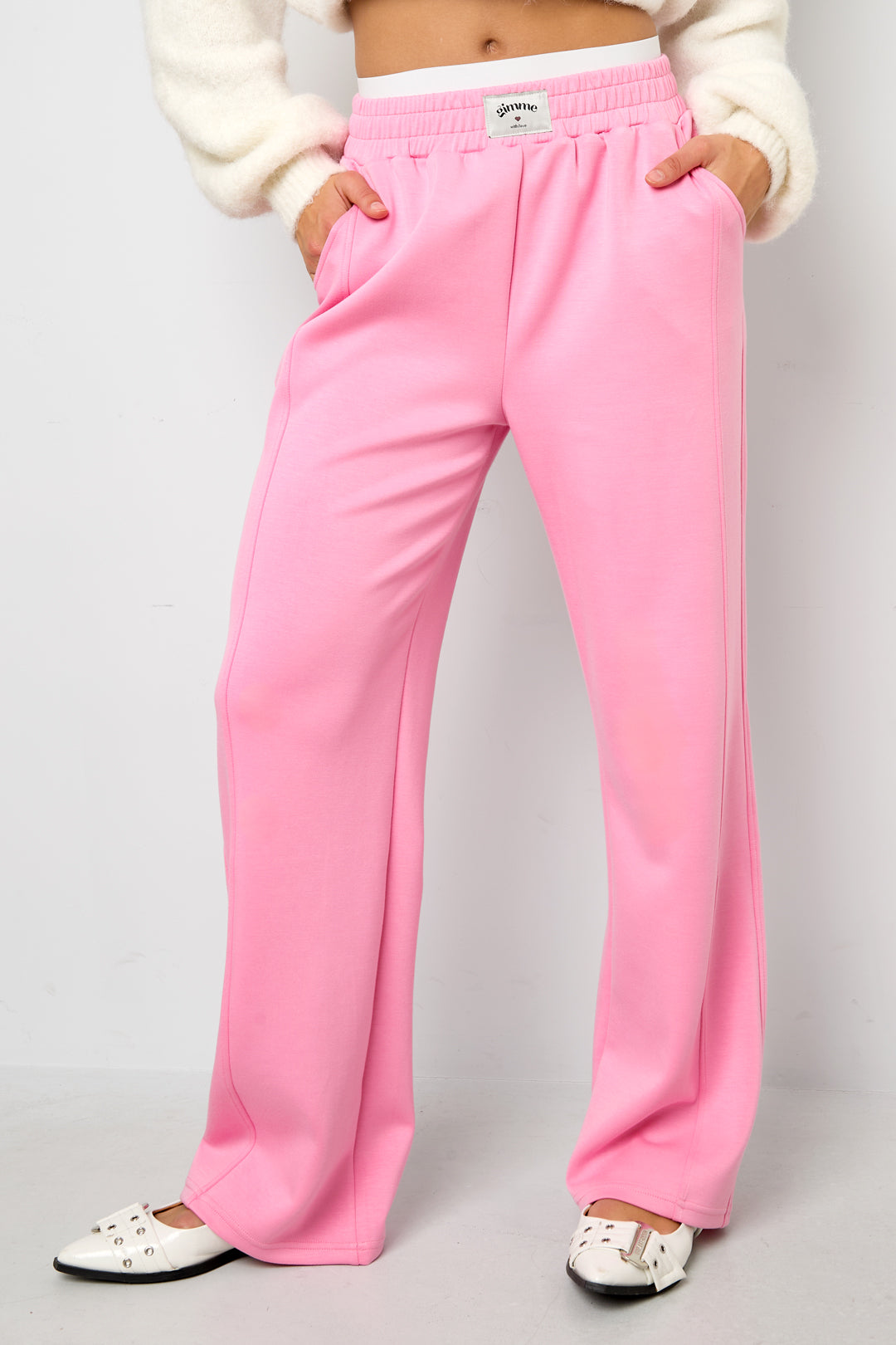 Knitted Polyester Fiber Women's Straight Leg Pants Sporty Solid Color