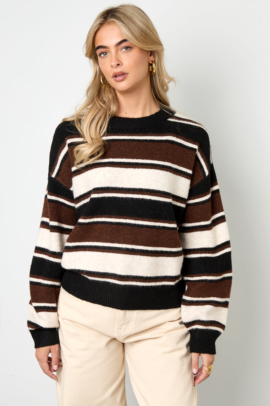Knitted Polyester Fiber Women's Knit Sweaters Casual Stripes