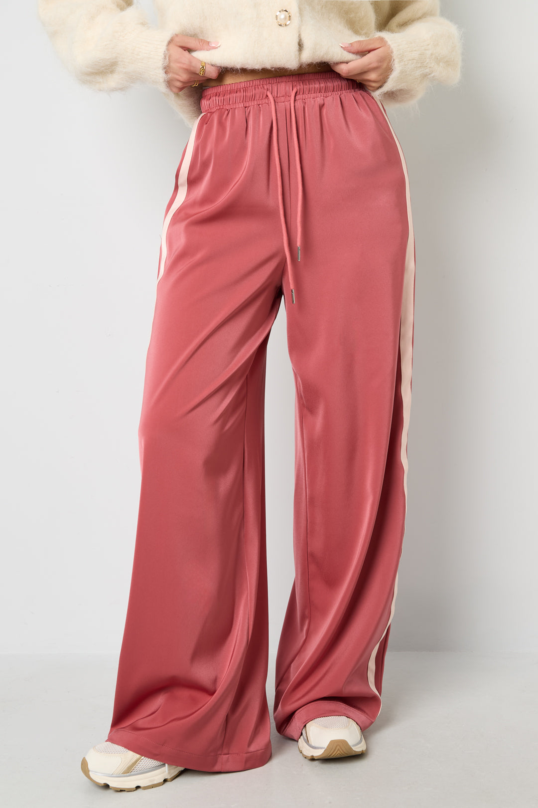 Woven Polyester Fiber Women's Straight Leg Pants Sporty Stripes