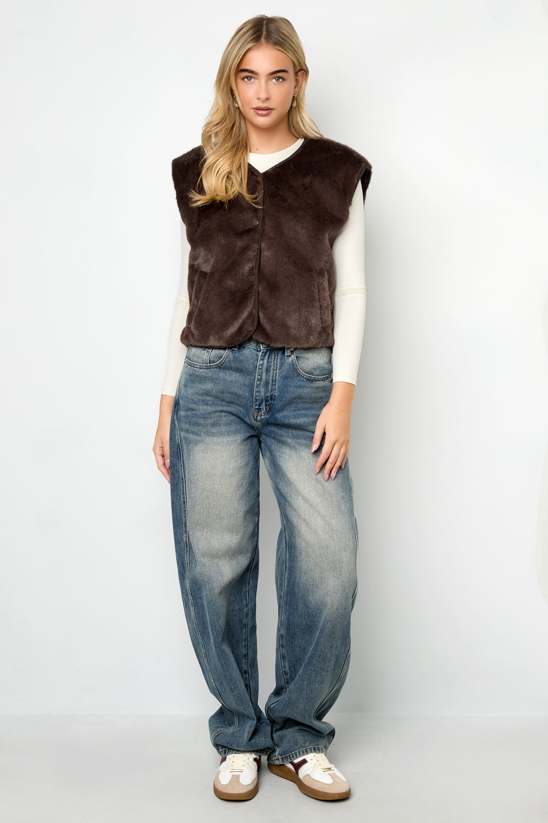 Woven Polyester Fiber Women's Vest Casual Fall/Winter Solid Color