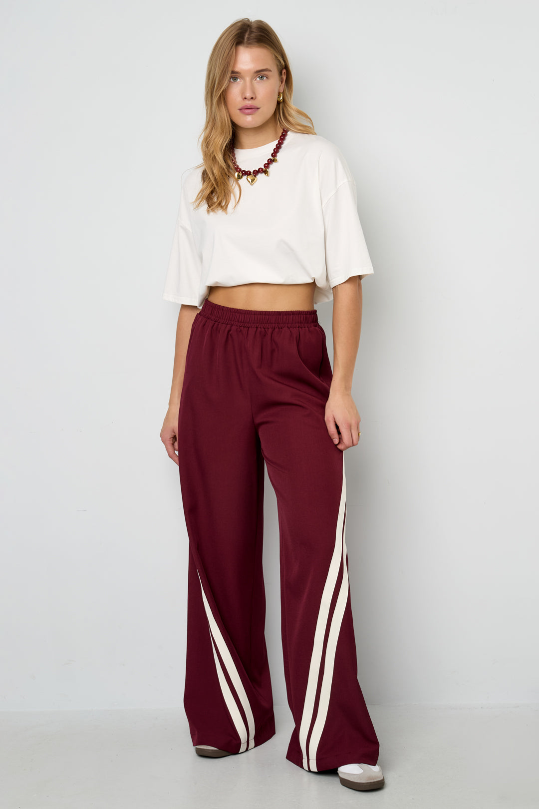 Woven Polyester Fiber Women's Straight Leg Pants Sporty Contrast Stripes