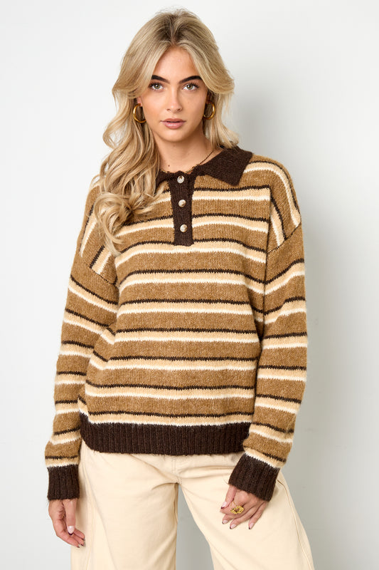 Knitted Polyester Fiber Women's Knit Sweater Casual Stripes