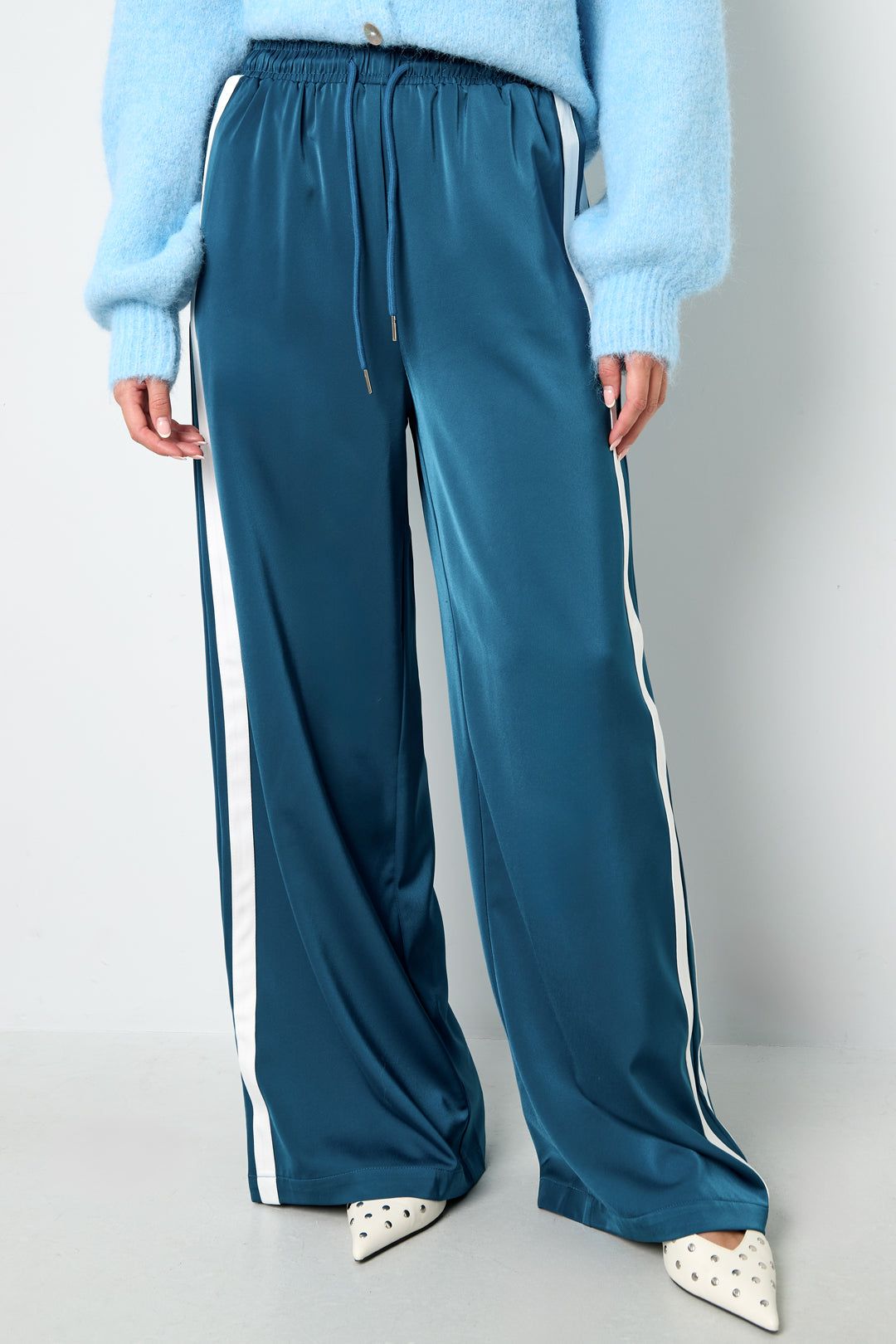 Woven Polyester Fiber Women's Straight Leg Pants Sporty Stripes