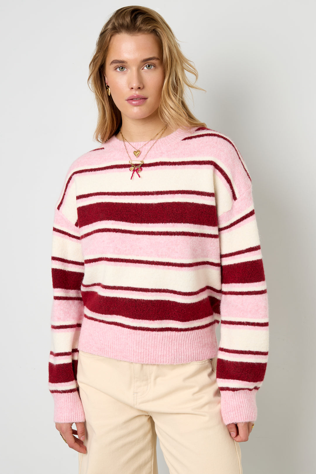 Knitted Polyester Fiber Women's Knit Sweaters Casual Stripes