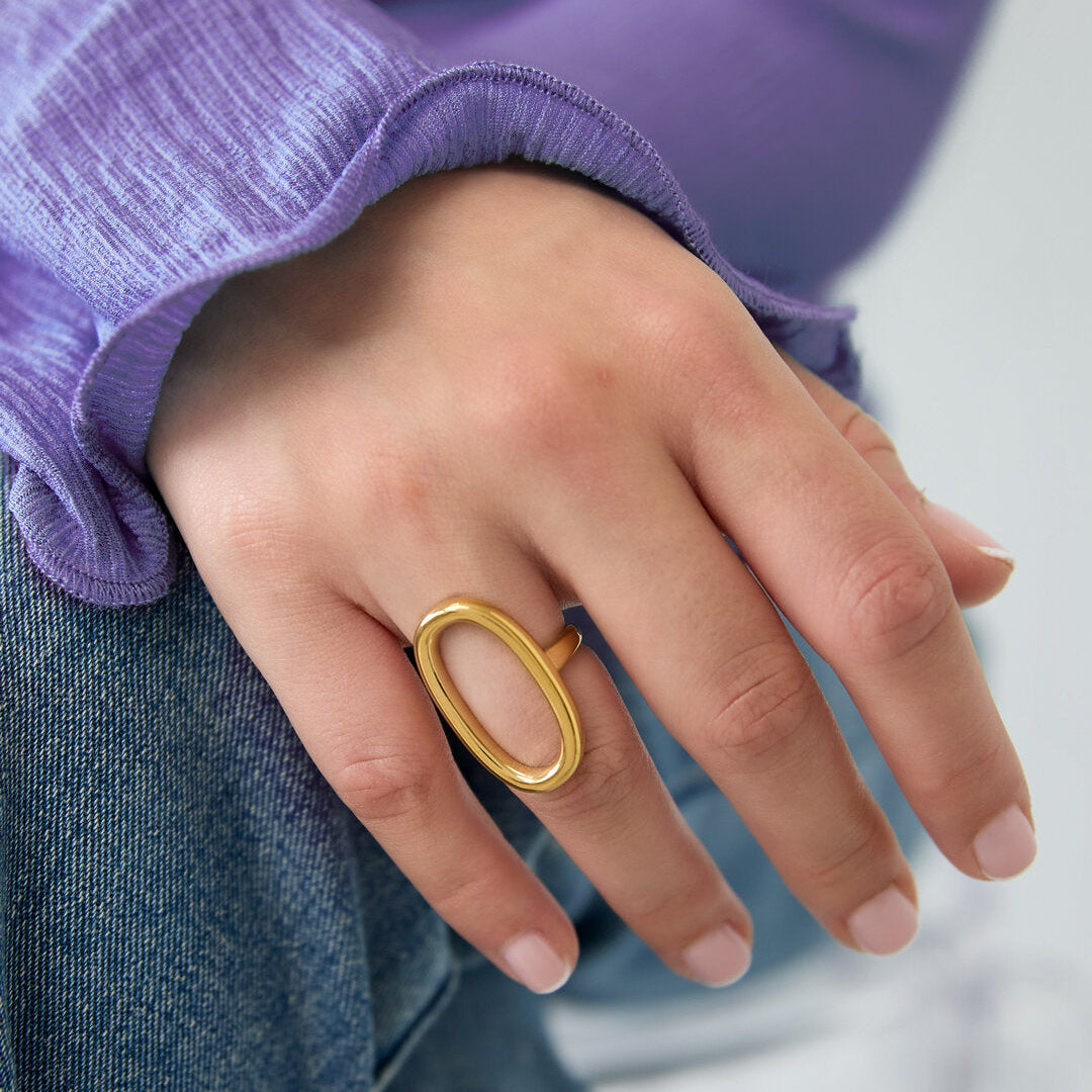 Elegant Minimalist Adjustable Ellipse Ring - Silver & Gold