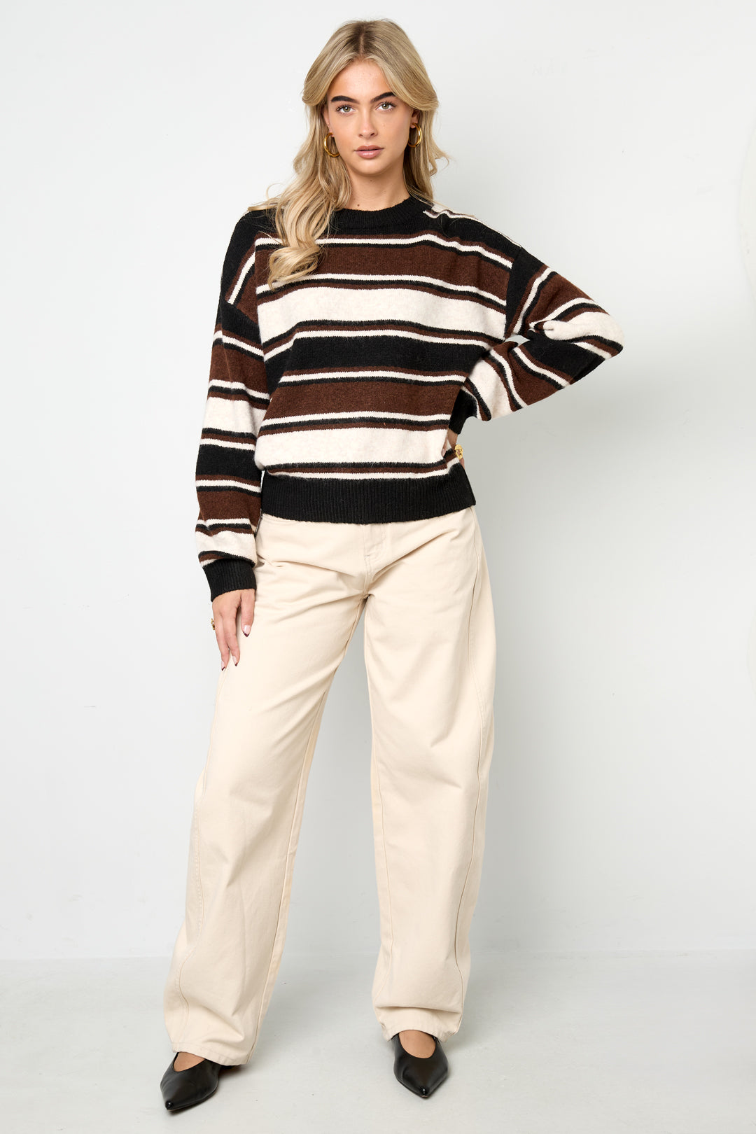 Knitted Polyester Fiber Women's Knit Sweaters Casual Stripes