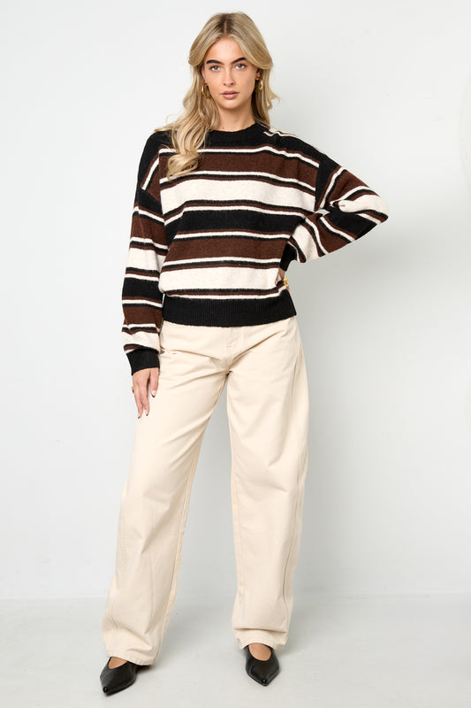Knitted Polyester Fiber Women's Knit Sweaters Casual Stripes