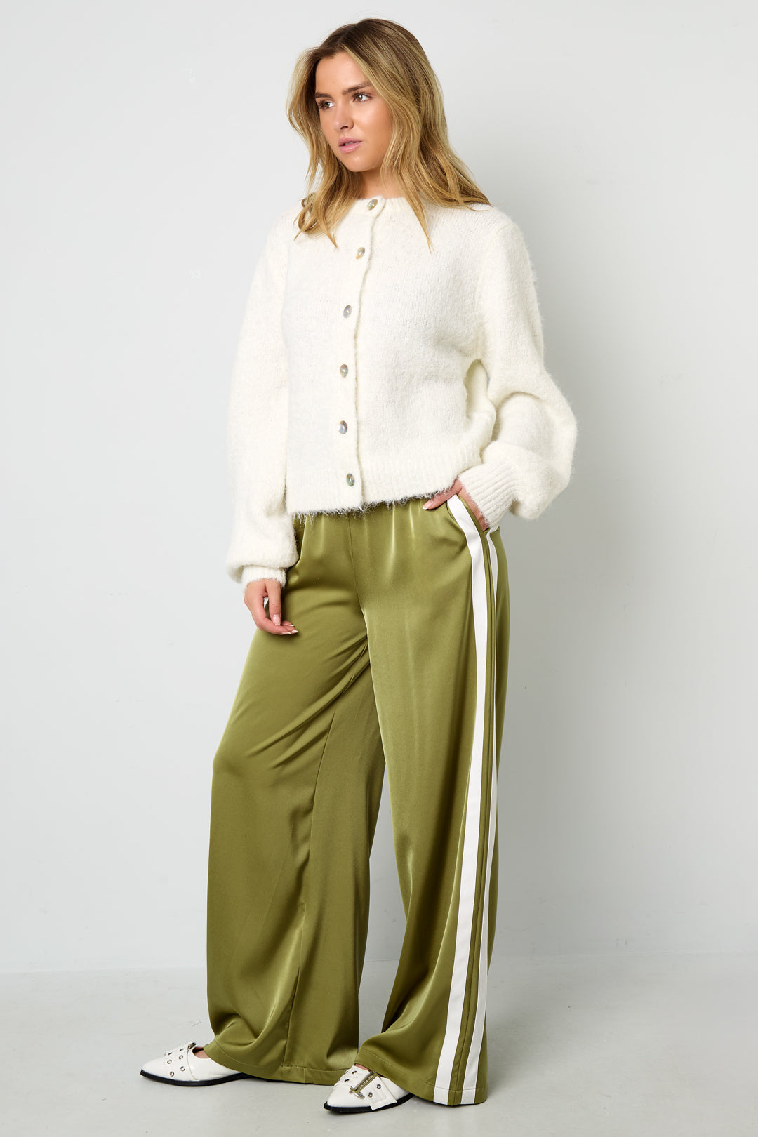 Woven Polyester Fiber Women's Straight Leg Pants Sporty Stripes