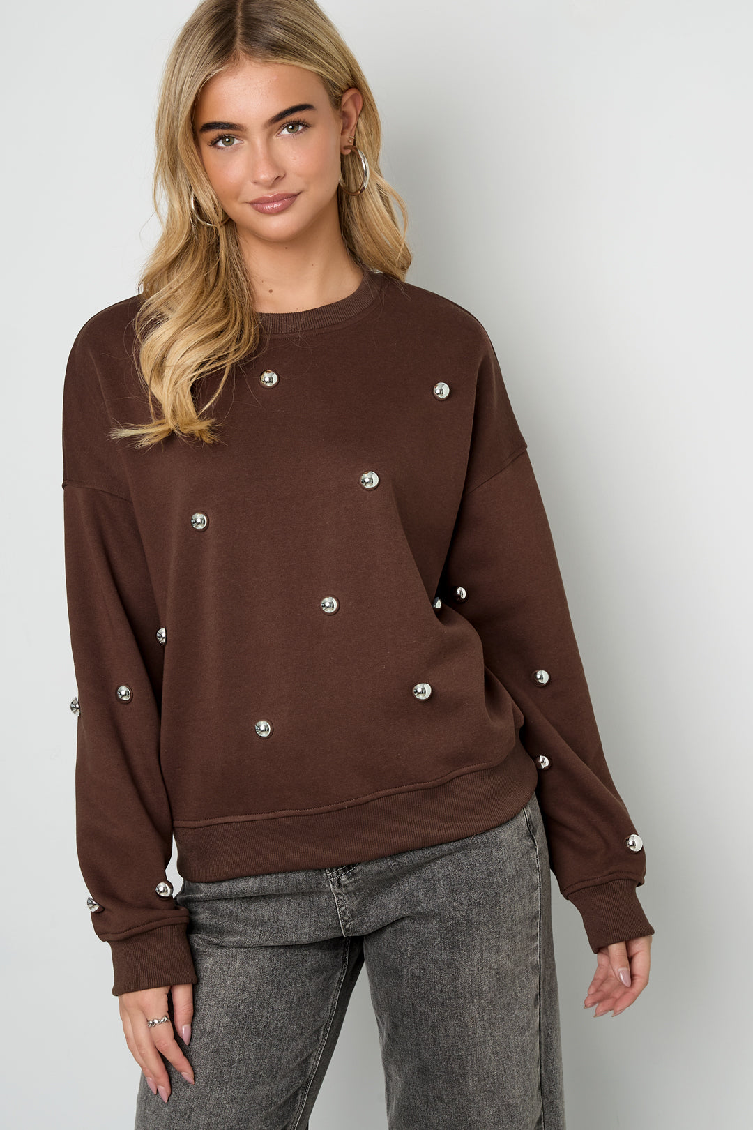 Gebreide Katoen Vrouwen Lange Mouw Top Casual Polkadots